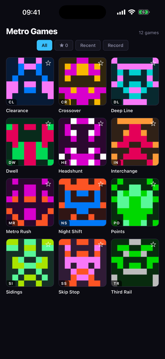 Metro Games catalog screen